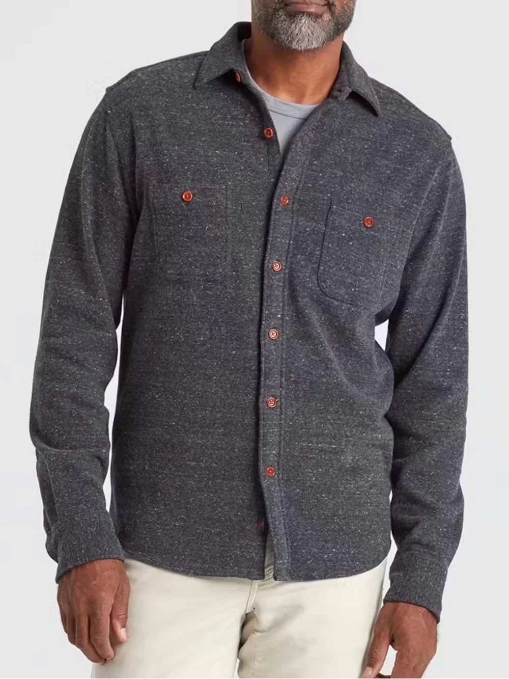 Faherty Knit Alpine Shirt Charcoal Heather Mens Size S Organic Cotton Stretch